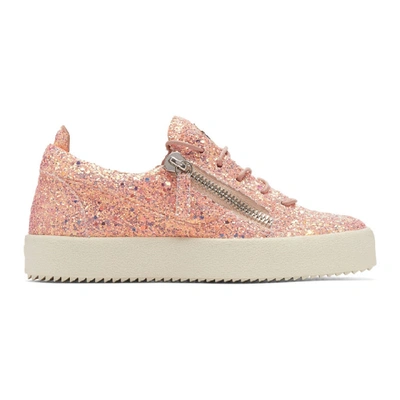 Giuseppe Zanotti Mattaglitt Glitter Low-top Sneakers, Toddler/youth Sizes 10t-2y In Light Pink