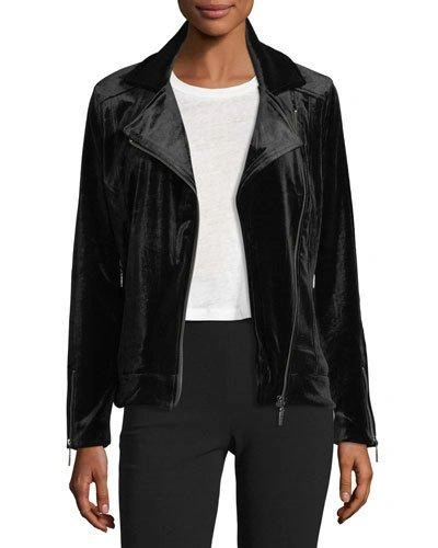 Brandon Thomas Velvet Moto Zip-front Jacket In Black