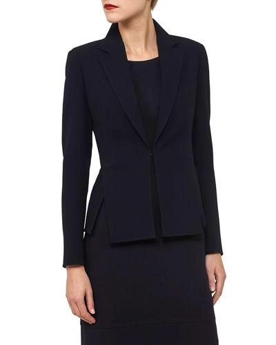 Akris Round-neck Snap-front Wool Crepe Short Jacket In Navy