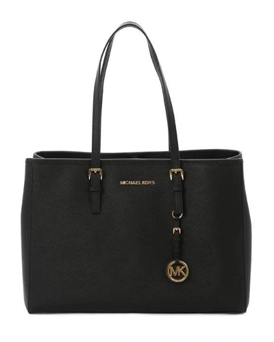Michael Kors Jet Set Travel Saffiano Leather Tote In Black
