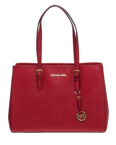 Michael Kors Jet Set Travel Saffiano Leather Tote In Bright-red