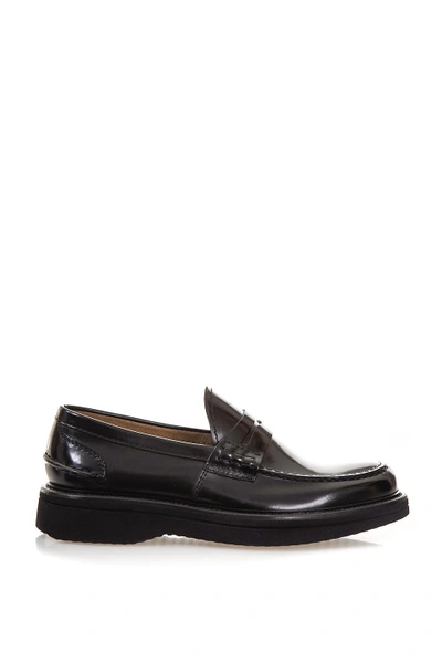 Green George Polished Leather Loafers In Black