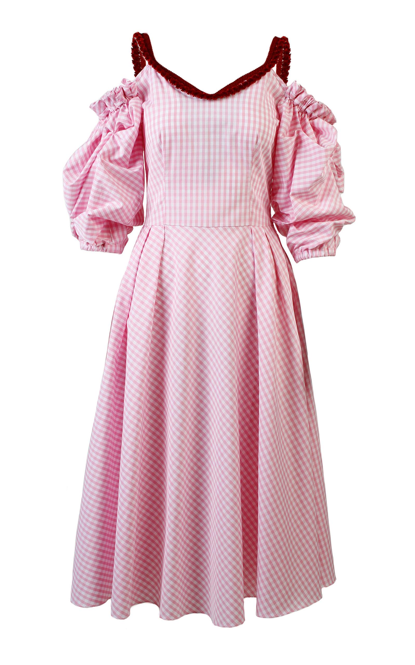 one shoulder fringe midi dress in pink