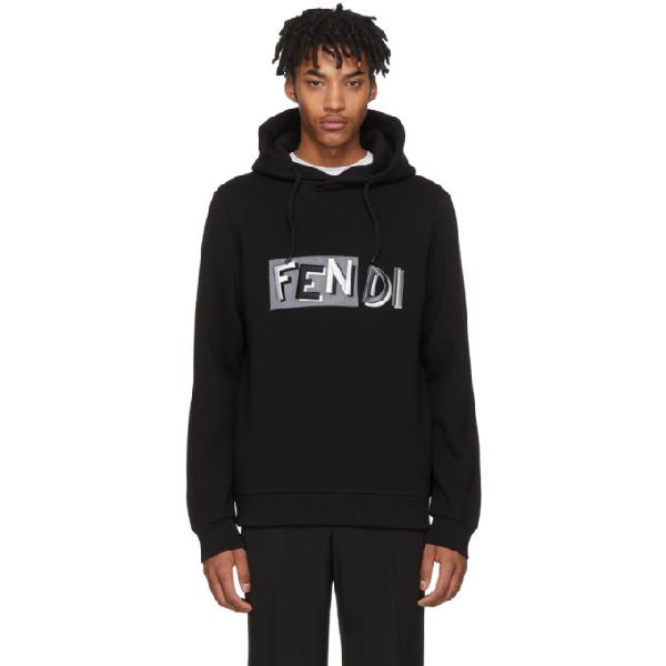 Fendi Embroidered Appliquéd Wool-jersey Hoodie In Black | ModeSens