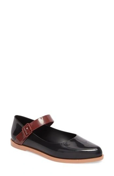 Melissa Pointy Toe Mary Jane Flat In Black Brown