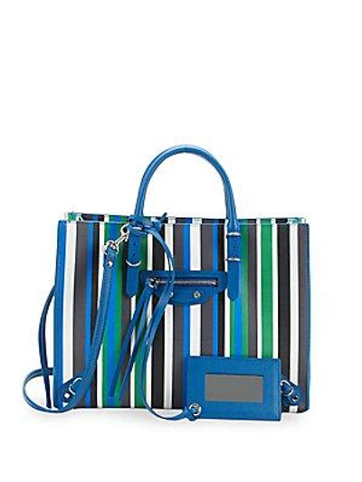 Balenciaga Stripe Leather Tote Bag In Blue Stripe