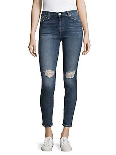 7 For All Mankind Cotton-blend Distressed Ankle Jeans In Athentic