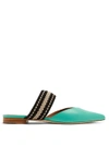 Malone Souliers + Roksanda Hannah Canvas-trimmed Leather Slippers In Green