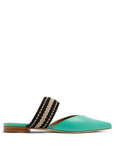 Malone Souliers + Roksanda Hannah Canvas-trimmed Leather Slippers In Green