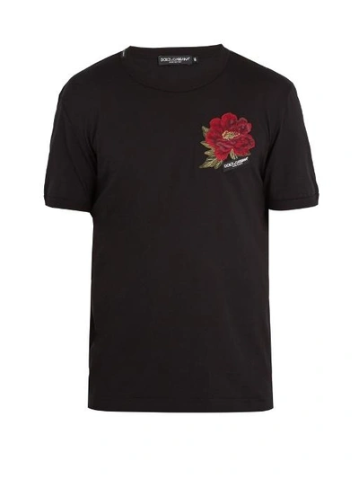 Dolce & Gabbana Slim-fit Appliquéd Cotton-jersey T-shirt In Black