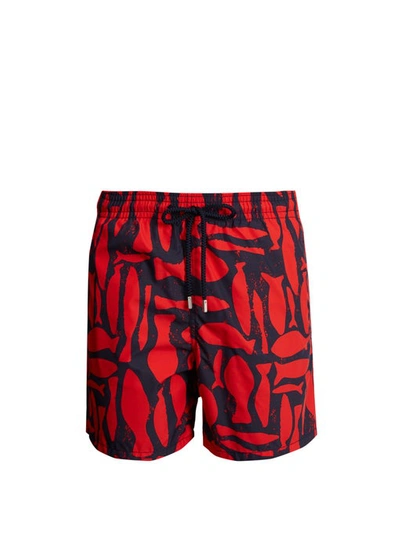 Vilebrequin Moorea Silex Fishes-print Swim Shorts In Red
