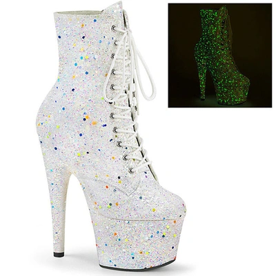 Pre-owned Boots Luminous Sequins Pole Dance Women Nightclub Platform Ankle High  Catwalk In White