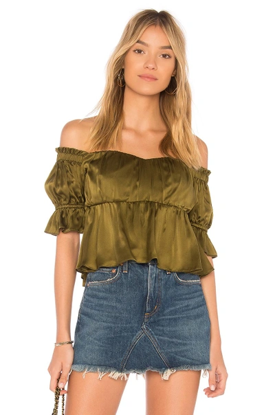 Stone Cold Fox Monte Off The Shoulder Silk Top In Army