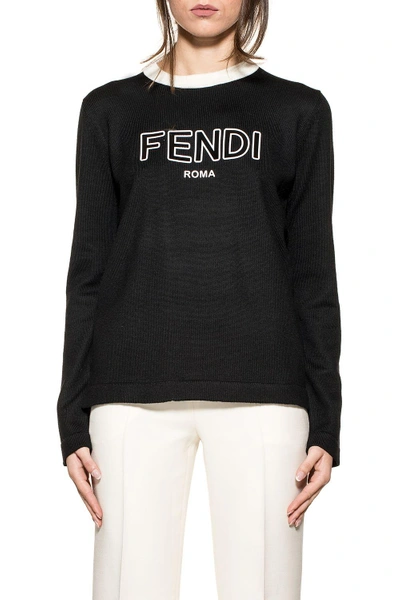 Fendi Women's Jumper Sweater Crew Neck Round In Black