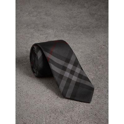 Burberry Modern Cut Check Silk Twill Tie In Charcoal Check | ModeSens