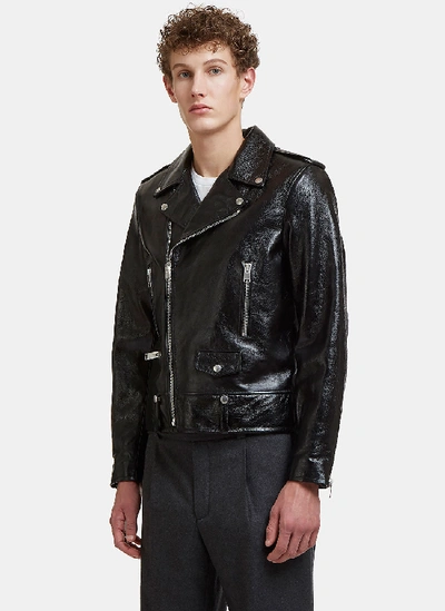Saint Laurent Slim-fit Burnished-leather Biker Jacket - Black