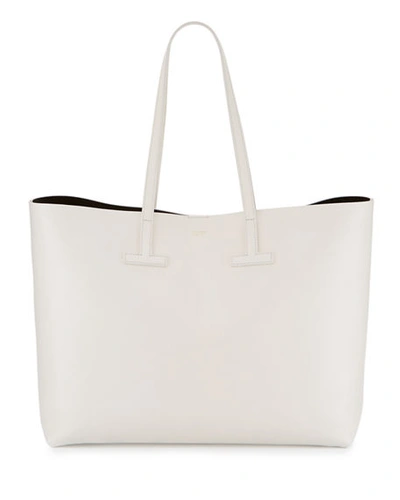 Tom Ford Saffiano Large Leather T Tote Bag In White