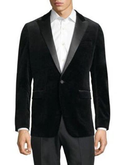 Theory Black Slim-fit Satin-trimmed Stretch-cotton Velvet Tuxedo Jacket