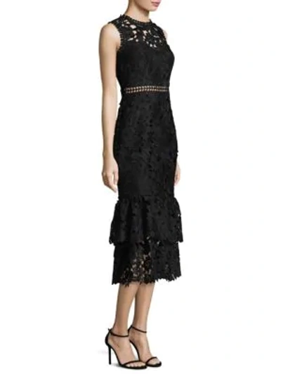 Shoshanna Dominick Lace Two-tier Midi Cocktail Dress In Jet
