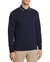 Fred Perry Twin Tipped Long Sleeve Slim Fit Polo Shirt In Service Blue Black Oxford