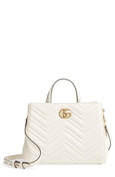 Gucci Gg Small Marmont 2.0 Matelasse Leather Top Handle Satchel - White In Mystic White