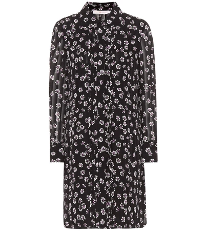 Tory Burch Avery Floral Print Silk Shirt Dress In Black Stamped Floral