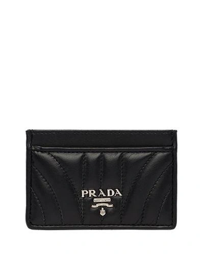 Prada Impunture Quilted Leather Card Case In Black