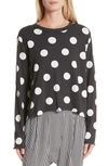 The Great The Long Sleeve Crop Dot Print Tee In Washed Black White Dots