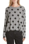 The Great The Long Sleeve Crop Dot Print Tee In Heather Grey Black Dots