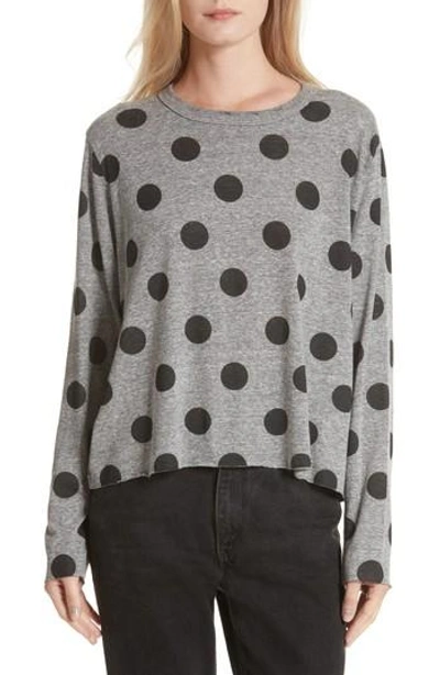 The Great The Long Sleeve Crop Dot Print Tee In Heather Grey Black Dots