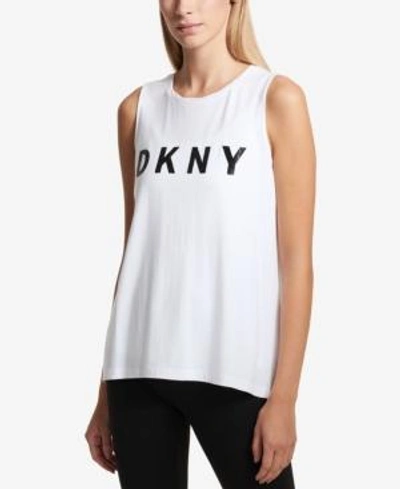Dkny Sport Reflective-logo Graphic Tank Top In White