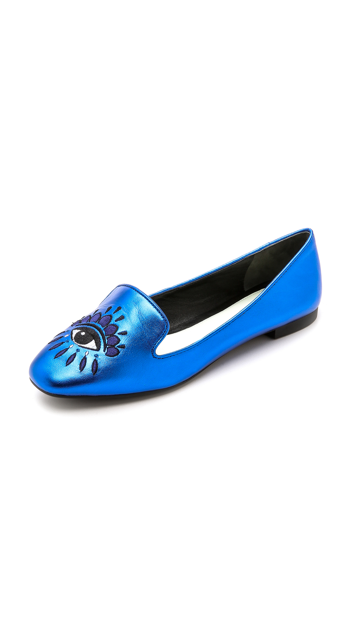 Kenzo Blue Metallic Leather Embroidered Eye Slippers In Bleu Marine ...