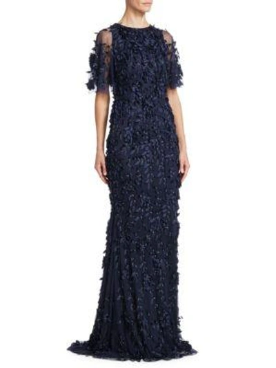 Theia Beaded Floral Gown In Midnight