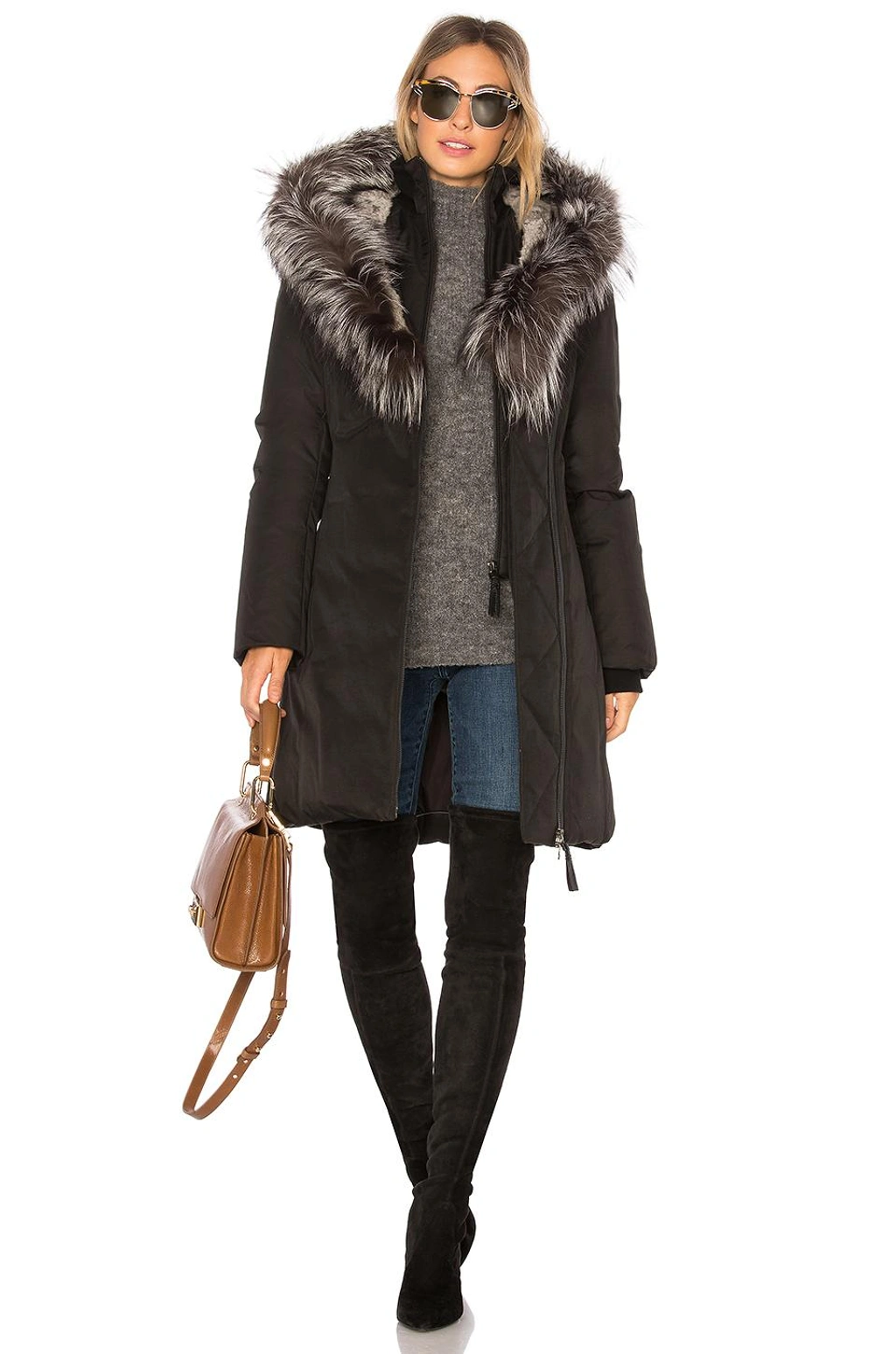 Mackage Teena Jacket With Fox And Rabbit Fur In Black Grey ModeSens
