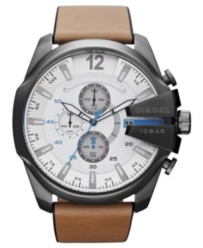 Diesel Men's Chronograph Tan Leather Strap Watch 51mm Dz4280 In Gunmetal