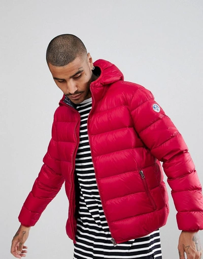 North Sails Hooded Down Puffer Jacket In Red - Red