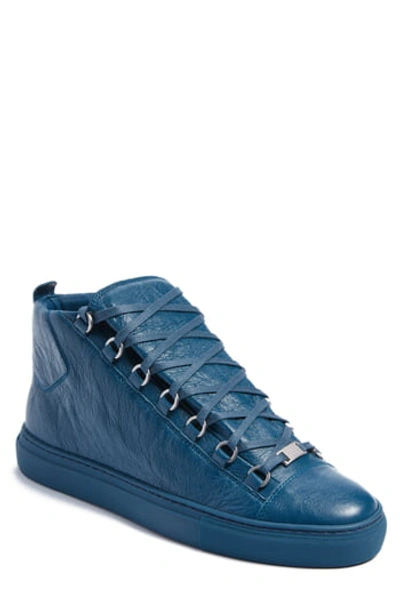 Balenciaga Arena High Sneaker In Bleu Pacifique Leather
