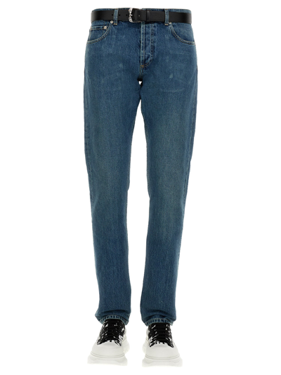 Alexander Mcqueen Jeans With Embroidered Logo In Blue