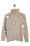 Sweet Romeo Outlined Star Oversized Turtleneck Sweater In Latte/ Cream