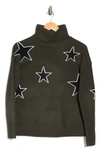 Sweet Romeo Outlined Star Oversized Turtleneck Sweater In Loden Black