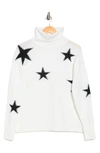 Sweet Romeo Outlined Star Oversized Turtleneck Sweater In Ivory/ Black