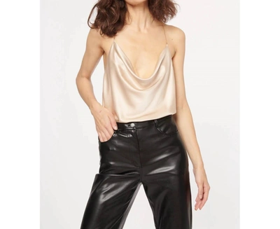 Cami Nyc Cropped Chain-trimmed Stretch-silk Satin Camisole In Beige