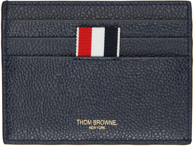 Thom Browne 4-bar Stripe Grain Leather Card Holder In Bleu