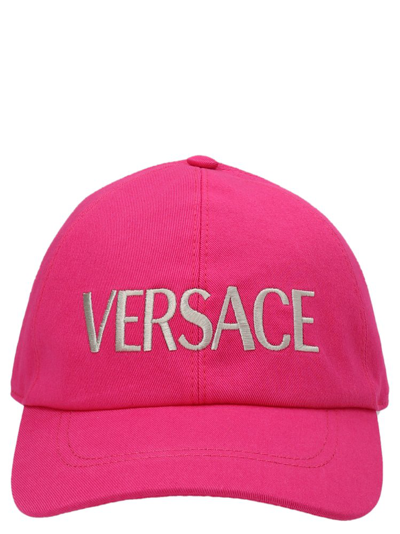 Versace Pink & Silver Embroidered Logo Cap In Fucsia