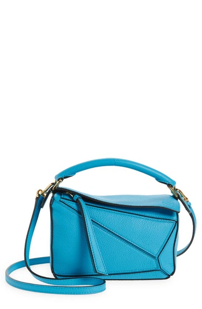 Loewe Blue Puzzle Mini Leather Shoulder Bag In Light Blue