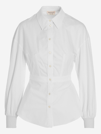 Alexander Mcqueen Cuffed Cotton Shirt In White