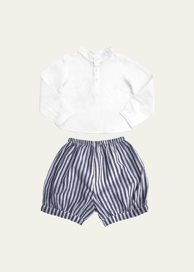 Louelle Kids' Boy's French Collar Shirt In White