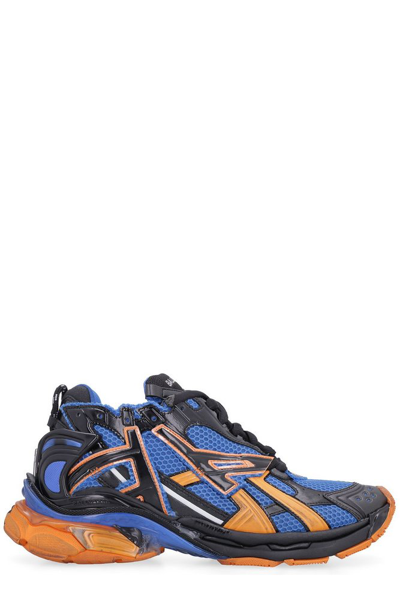 Balenciaga Runner Faux Leather And Mesh Trainers In Blue,orange,black