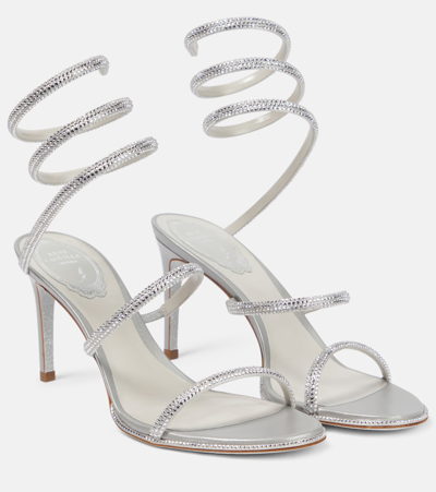 René Caovilla Embellished Cleo Sandals 105 In Grey Satin/c.silver Shade