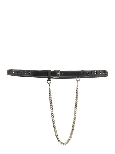 Alexander Mcqueen Chain-embellished Leather Belt In Black